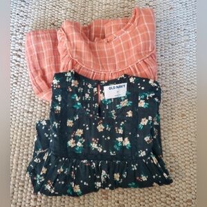 3T Old Navy Girls Green Floral and Orange Plaid Tops